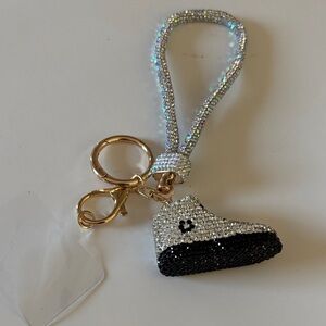Crystal-Embellished Black & White Sneaker Keychain Wristlet